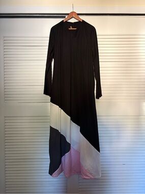 SHUKR Linen Blend Colorblock Abaya Maxi Dress Size L Made in Jordan